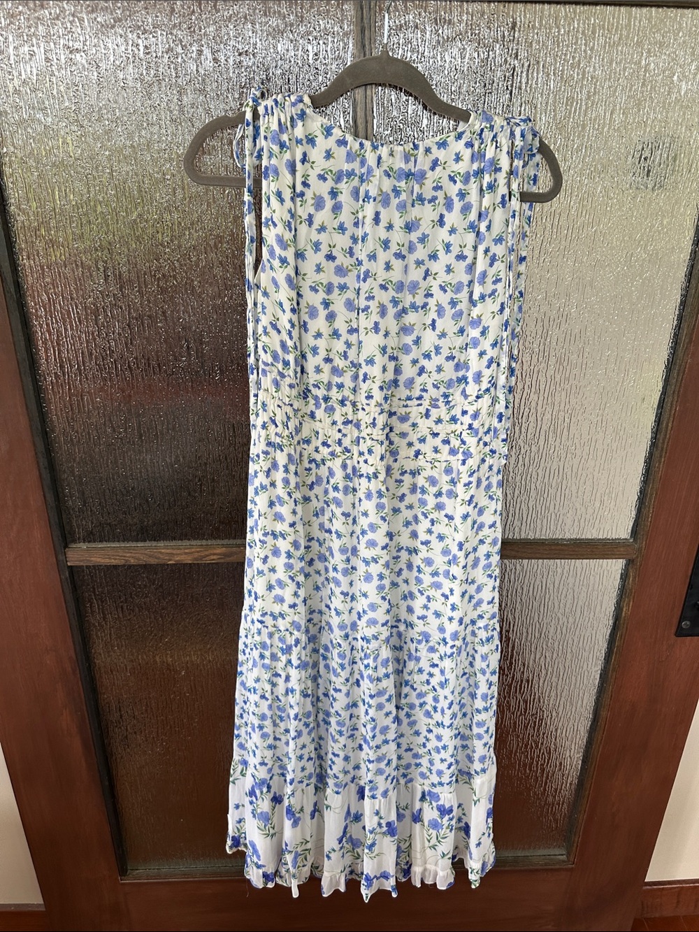 Shoshanna Helena Floral Tie-Sleeve V-Neck Midi Dress - Blue size 8 - Picture 15 of 15